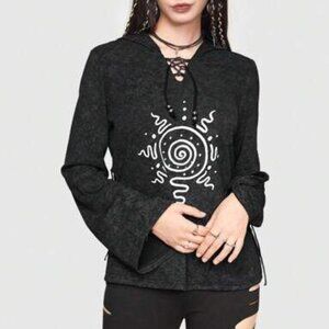 Hippie Boho pullover hoodie with cool swirl S  pattern nwt grunge